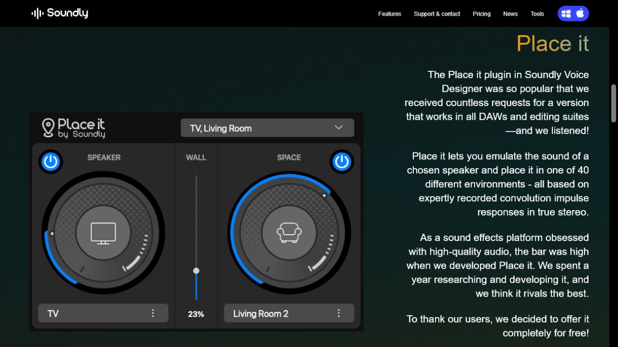 Soundly Place It homepage preview