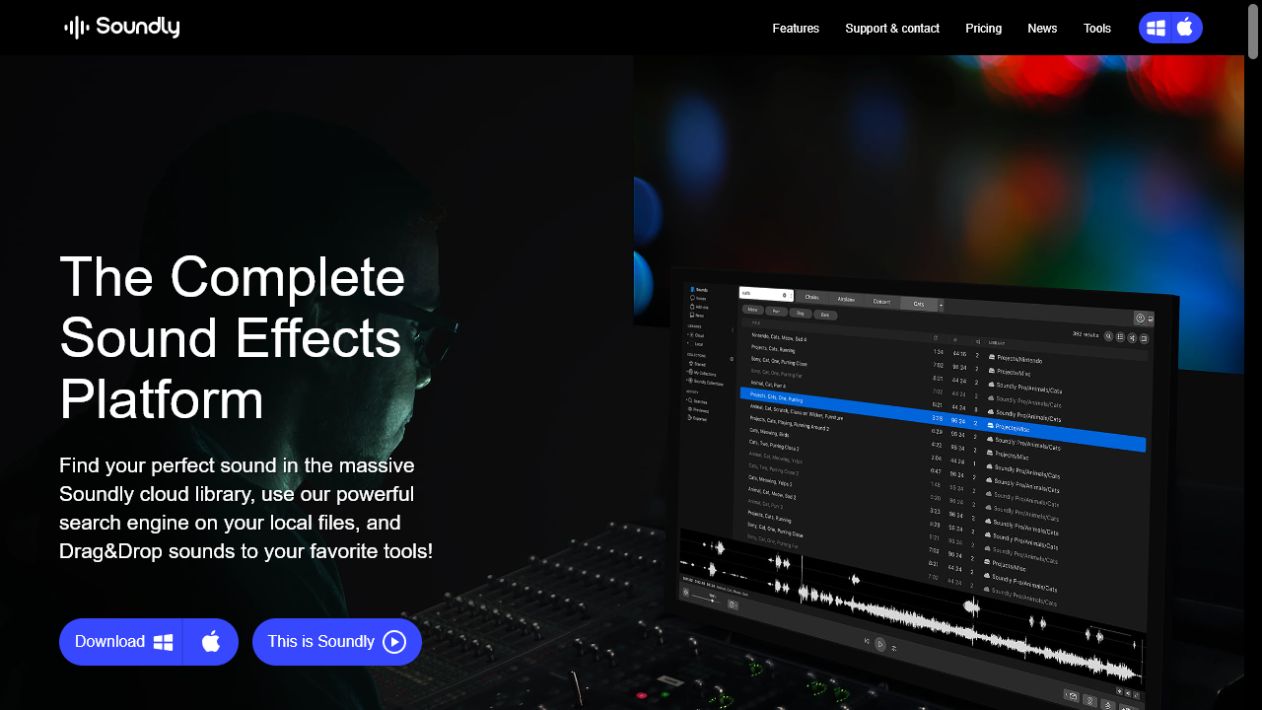 Soundly homepage preview