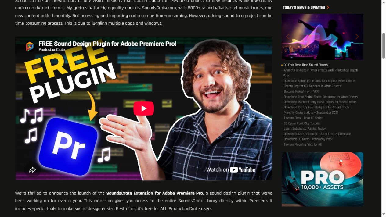 SoundsCrate Premiere Pro Extension homepage preview
